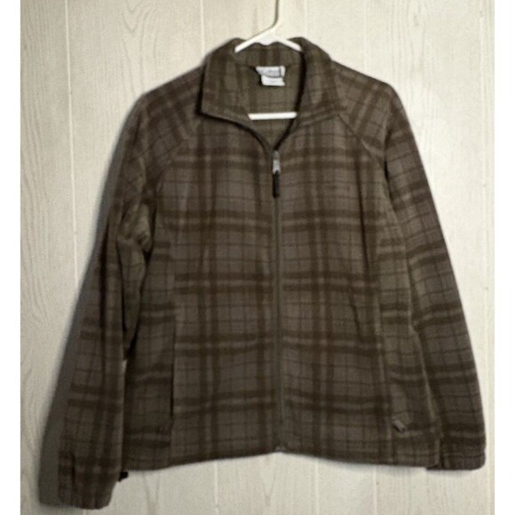 Columbia Women's Full Zip Fleece Jacket Size L Olive Moss Army Green Plaid - Picture 1 of 5